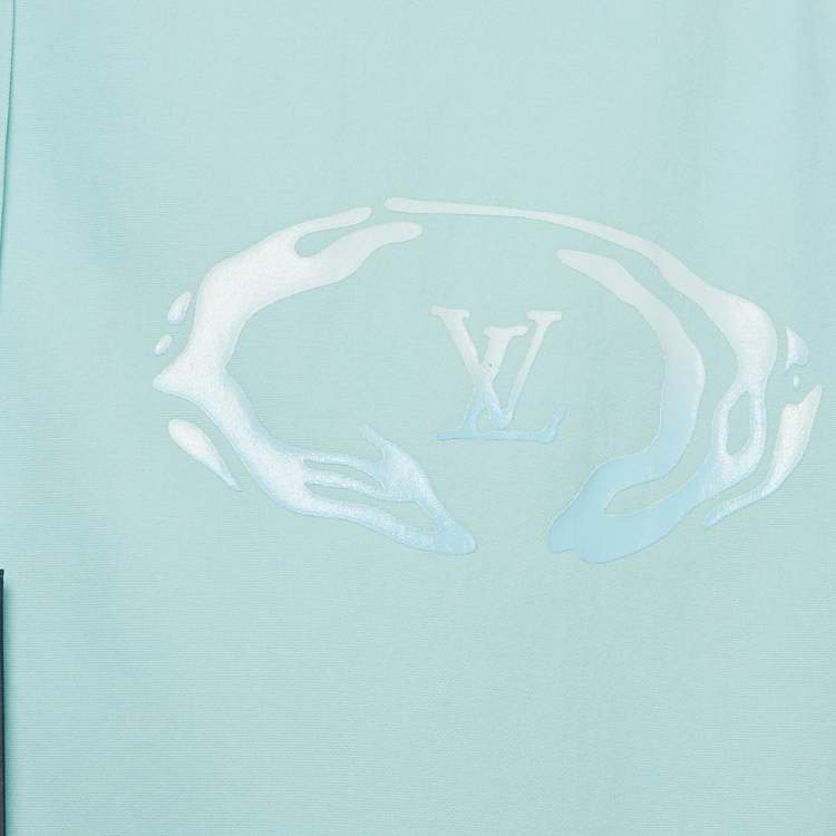 Pre Owned Louis Vuitton Blue Logo Print Cotton Short Sleeve Shirt M