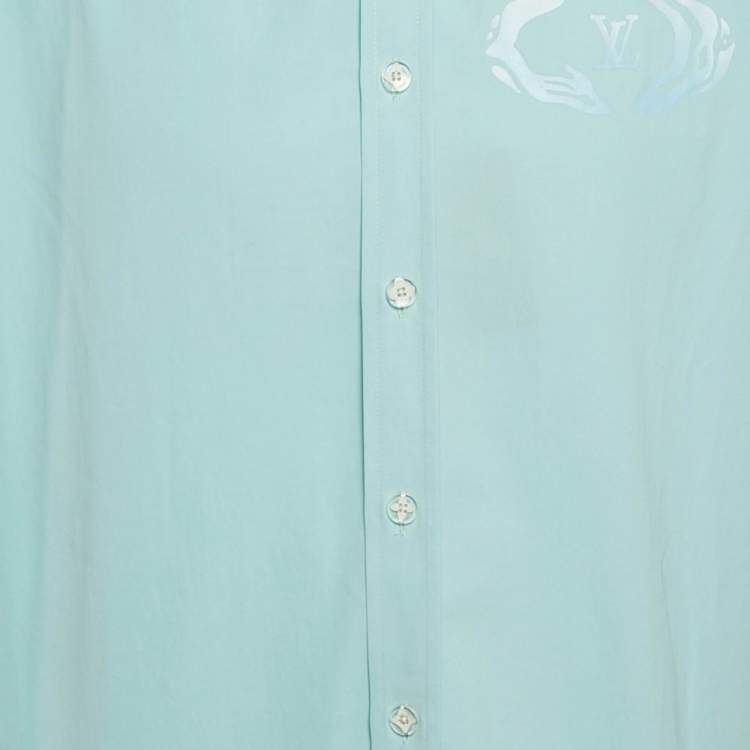 Pre Owned Louis Vuitton Blue LV Print Cotton Short Sleeve Shirt L