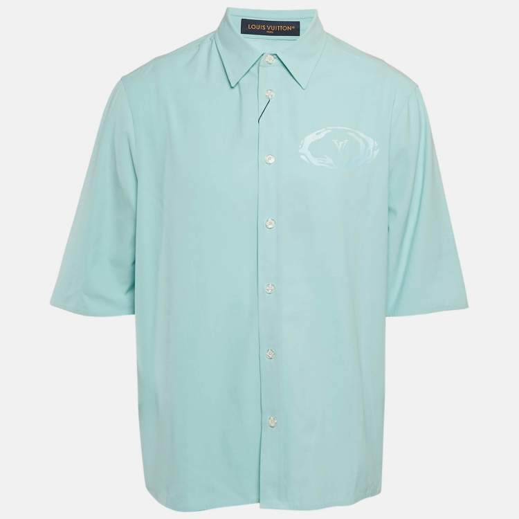 Pre Owned Louis Vuitton Blue LV Print Cotton Short Sleeve Shirt L