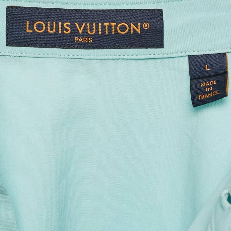 Pre Owned Louis Vuitton Blue LV Print Cotton Short Sleeve Shirt L