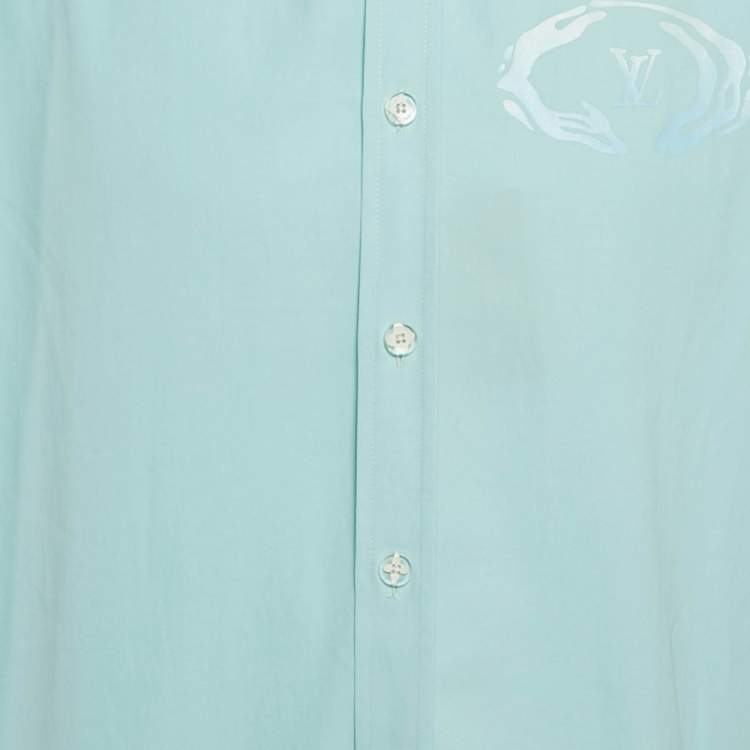 Pre Owned Louis Vuitton Blue LV Print Cotton Short Sleeve Shirt XL