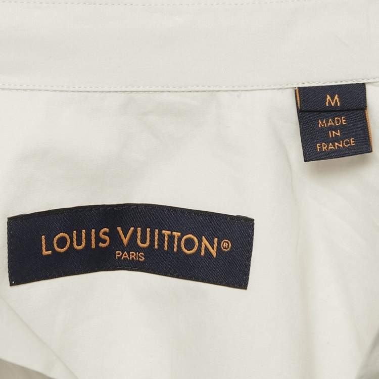 Pre Owned Louis Vuitton Grey LV Ribbon Print Cotton Short Sleeve Shirt M