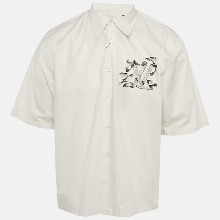 Pre Owned Louis Vuitton Grey LV Ribbon Print Cotton Short Sleeve Shirt M