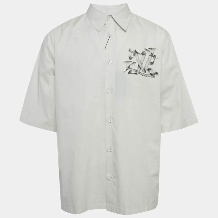 Pre Owned Louis Vuitton Grey LV Ribbon Print Cotton Short Sleeve Shirt XL