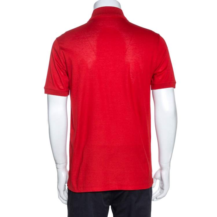 Pre Owned Louis Vuitton Red Cotton Pique Short Sleeve Polo T-Shirt M