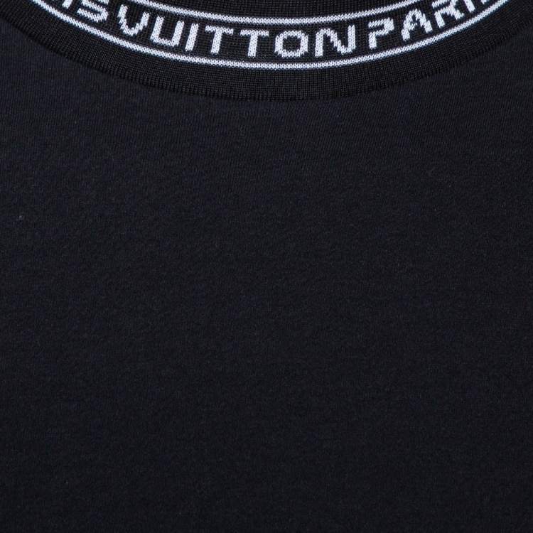 Pre Owned Louis Vuitton Black Logo Intarsia Rib Knit Collar Detail Crewneck T Shirt XXL