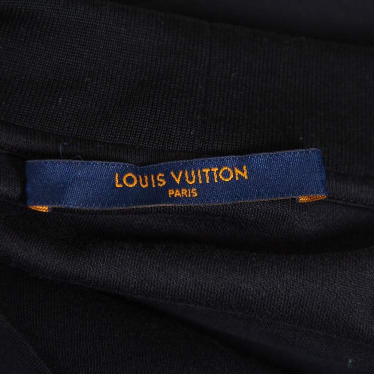 Pre Owned Louis Vuitton Black Logo Intarsia Rib Knit Collar Detail Crewneck T Shirt XXL