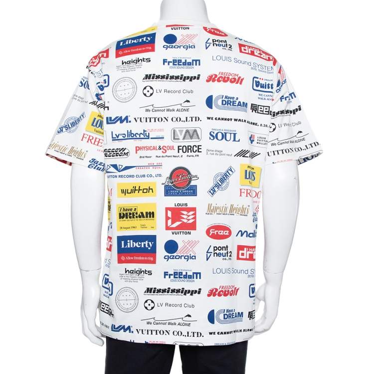 Pre Owned Louis Vuitton White Cotton All Over Logos Printed Crewneck T-shirt XL