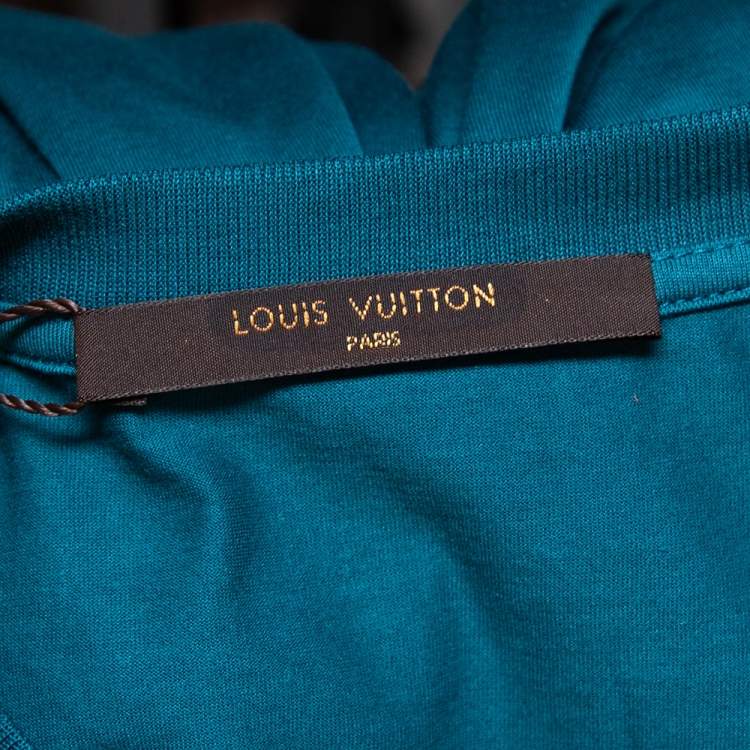 مملوكة مسبقًا Louis Vuitton Teal Blue Cotton Patch Detail Crewneck T-Shirt XS