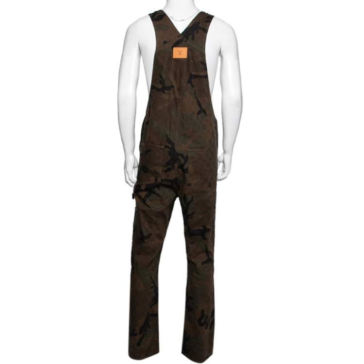 Pre Owned Louis Vuitton x Supreme Green Camo Print Denim Overalls XXS