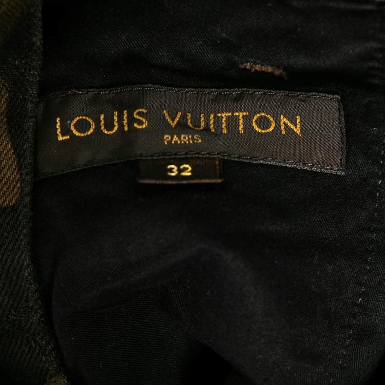 Pre Owned Louis Vuitton x Supreme Green Camo Print Denim Overalls XXS