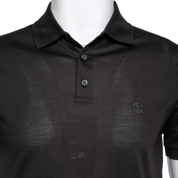 Pre Owned Louis Vuitton Grey Cotton Pique Logo Embroidered Short Sleeve T-Shirt S