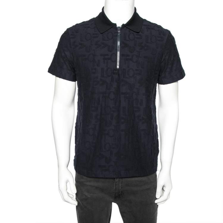 مملوكة مسبقًا Louis Vuitton Navy Blue Logo Jacquard Terry Cotton Polo T-Shirt XS