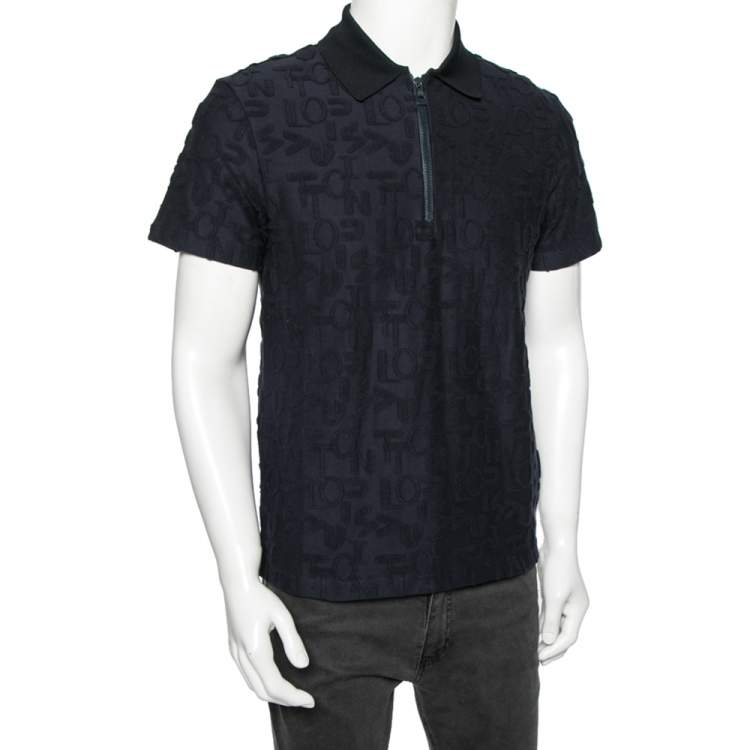 مملوكة مسبقًا Louis Vuitton Navy Blue Logo Jacquard Terry Cotton Polo T-Shirt XS