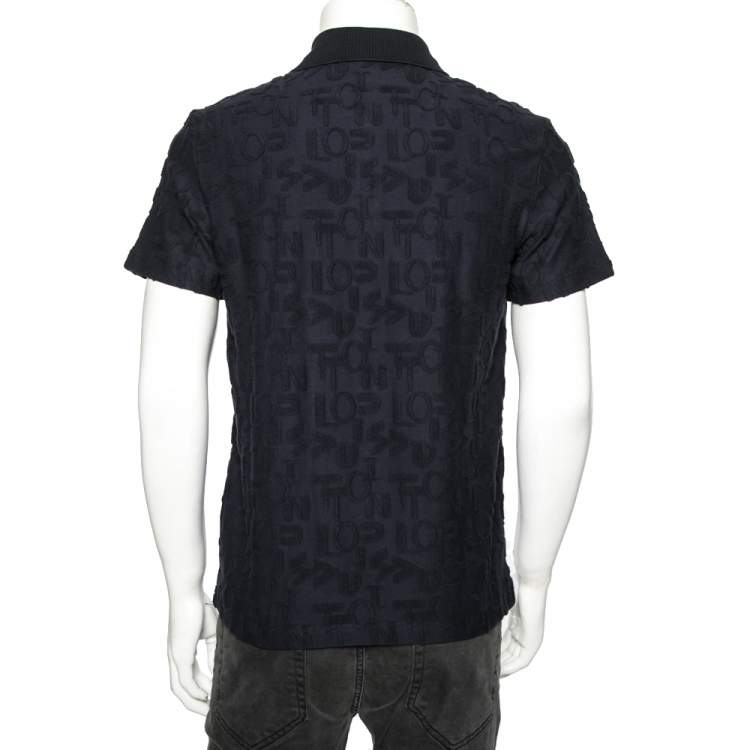 مملوكة مسبقًا Louis Vuitton Navy Blue Logo Jacquard Terry Cotton Polo T-Shirt XS