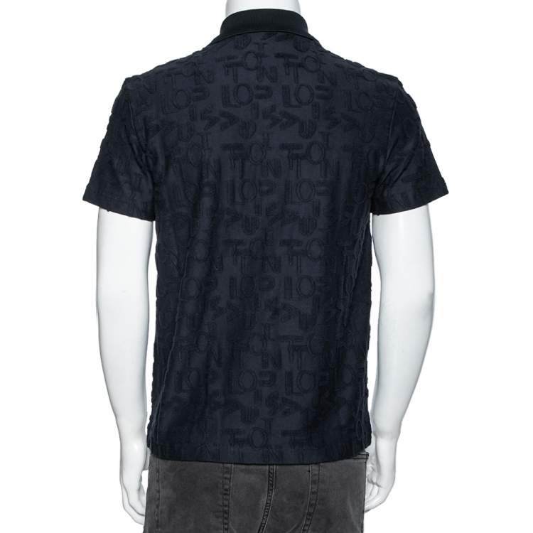 مملوكة مسبقًا Louis Vuitton Navy Blue Logo Jacquard Terry Cotton Polo T-Shirt XS