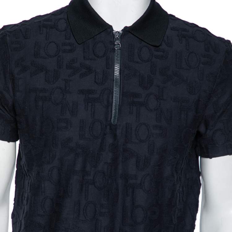 مملوكة مسبقًا Louis Vuitton Navy Blue Logo Jacquard Terry Cotton Polo T-Shirt XS