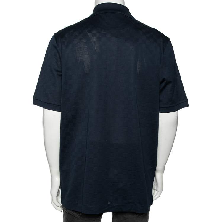 Pre Owned Louis Vuitton Navy Blue Cotton Knit Pocket Detail Polo T-Shirt 4XL