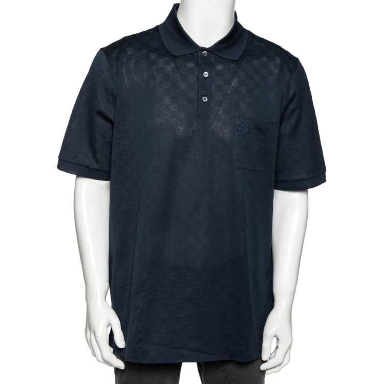 Pre Owned Louis Vuitton Navy Blue Cotton Knit Pocket Detail Polo T-Shirt 4XL