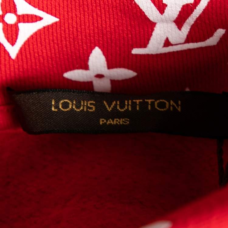 Pre Owned Louis Vuitton X Supreme Red Monogram Cotton Box Logo Hoodie XXXL