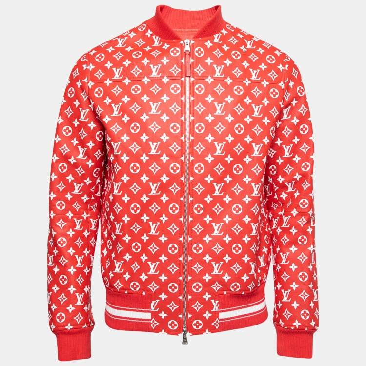 Louis Vuitton X Supreme Red Monogrammed Leather Bomber Jacket M