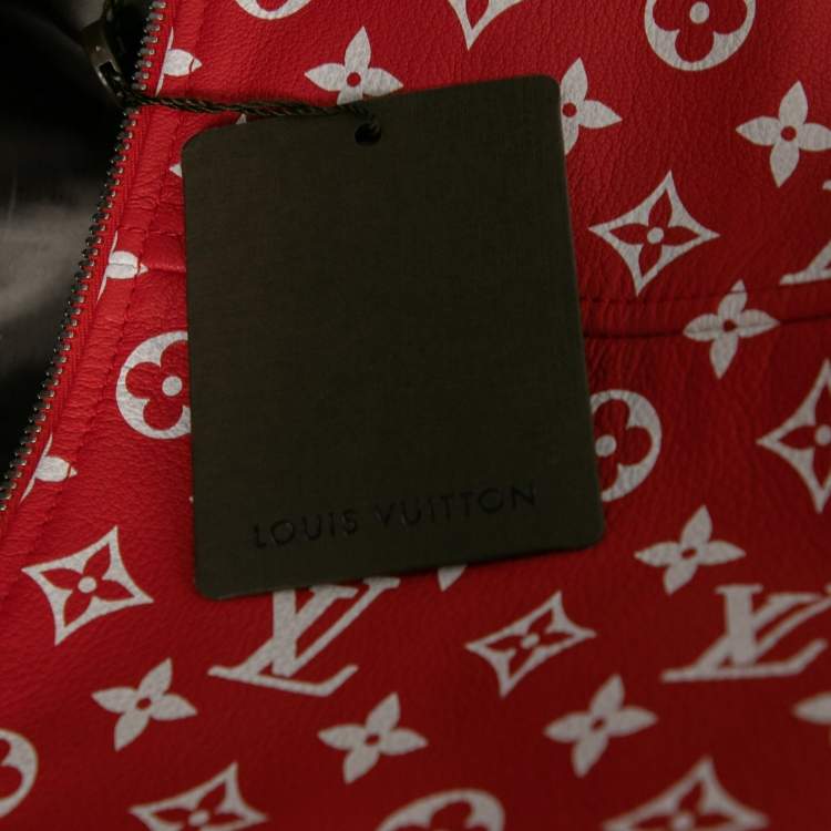 Pre Owned Louis Vuitton X Supreme Red Monogrammed Leather Bomber Jacket M