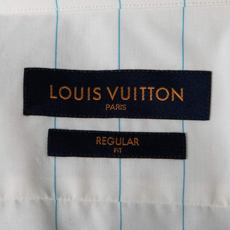 مملوكة مسبقًا Louis Vuitton Off-White Striped Monogram Spray Print Cotton Regular Fit Shirt S