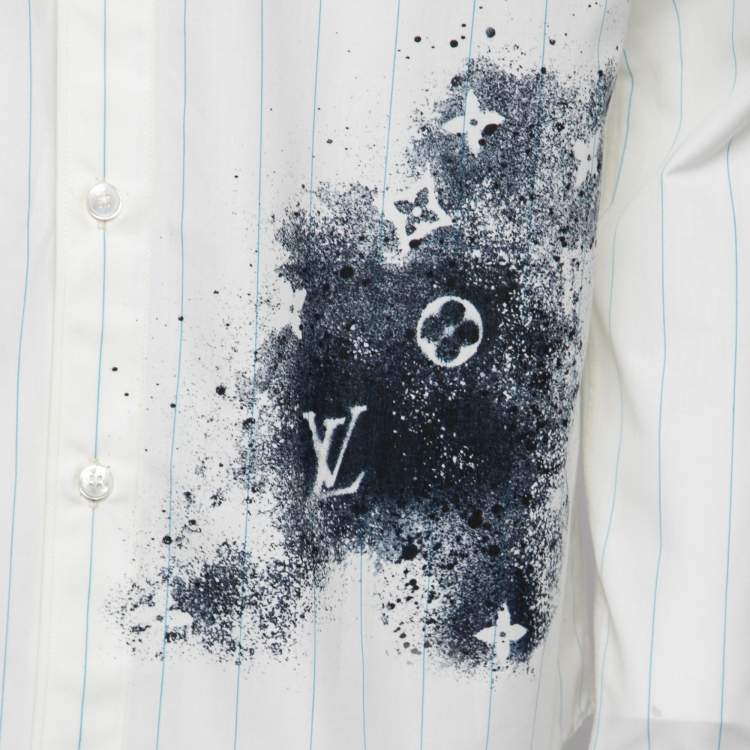 مملوكة مسبقًا Louis Vuitton Off-White Striped Monogram Spray Print Cotton Regular Fit Shirt S