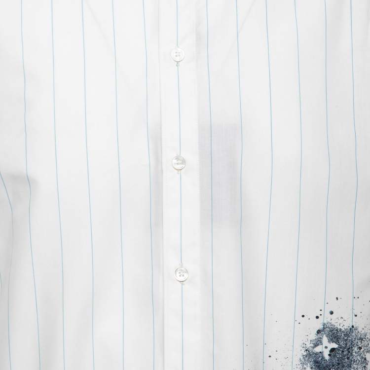 مملوكة مسبقًا Louis Vuitton Off-White Striped Monogram Spray Print Cotton Regular Fit Shirt S