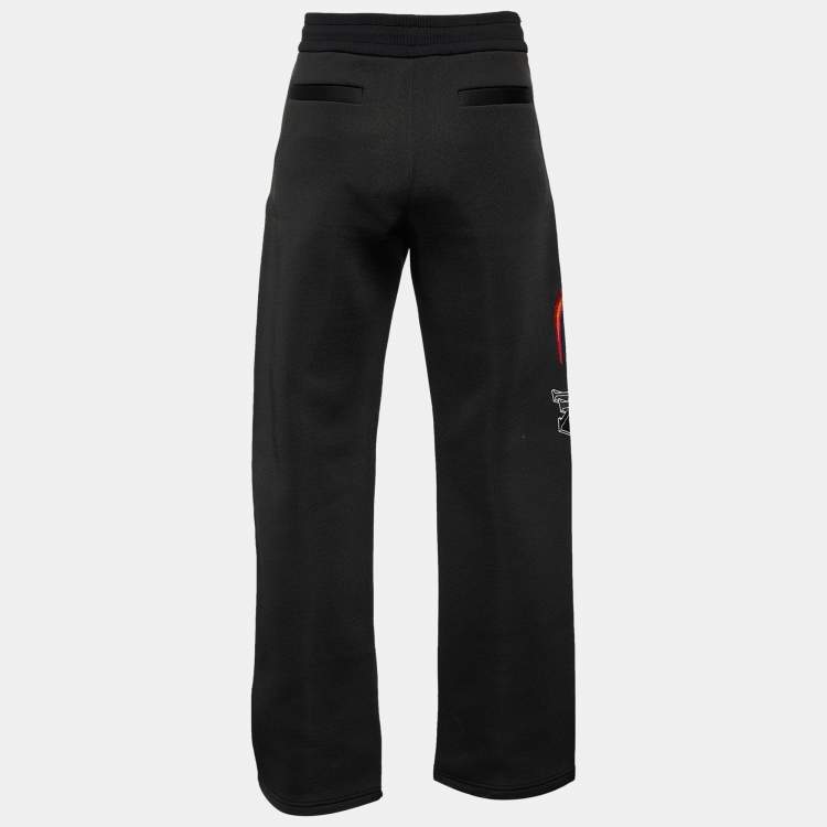 Pre Owned Louis Vuitton Black Neoprene Rainbow Embroidered Track Pants L