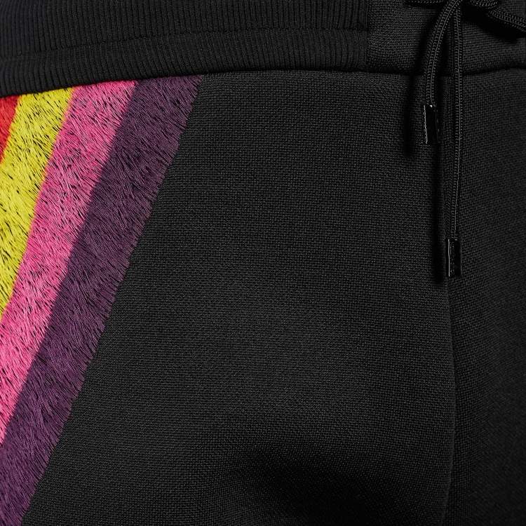 Pre Owned Louis Vuitton Black Neoprene Rainbow Embroidered Track Pants L