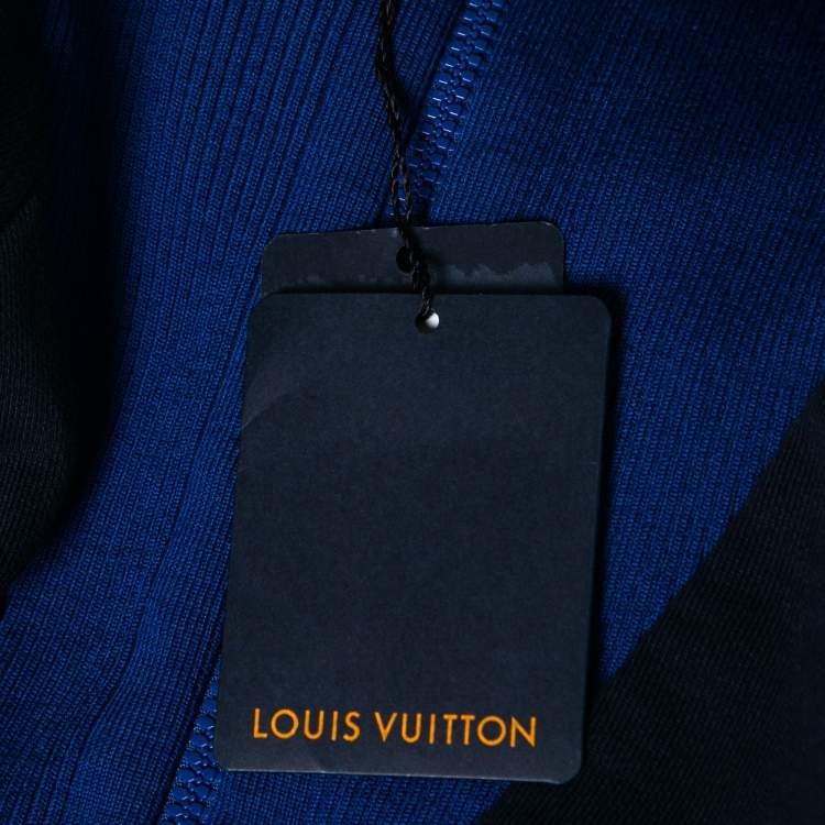 Pre Owned Louis Vuitton Navy Blue Printed Cotton Zip Detail Sweatshirt XL