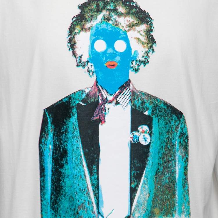 Pre Owned Louis Vuitton White Neon Working Man Print T-Shirt L