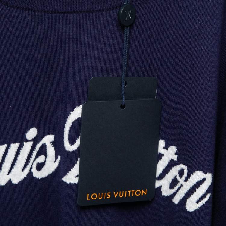 Pre Owned Louis Vuitton Blue Graphic Logo Print Cotton T-Shirt XL
