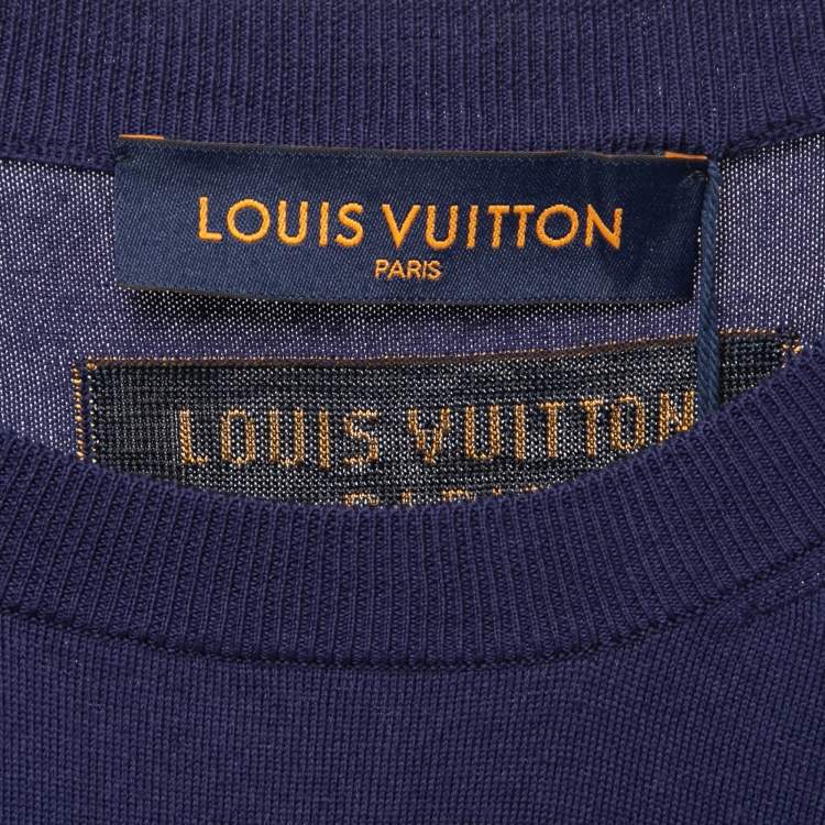 Pre Owned Louis Vuitton Blue Graphic Logo Print Cotton T-Shirt XL