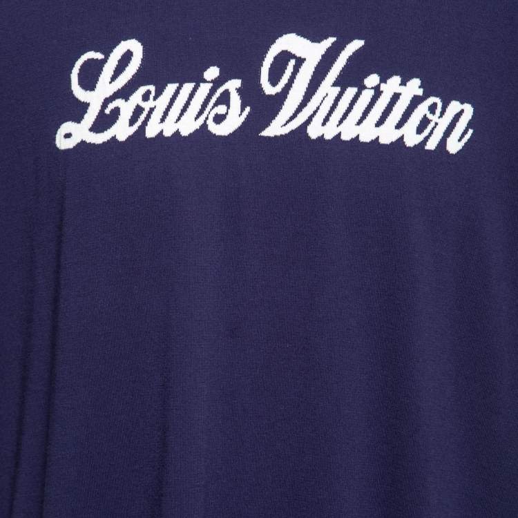 Pre Owned Louis Vuitton Blue Graphic Logo Print Cotton T-Shirt XL