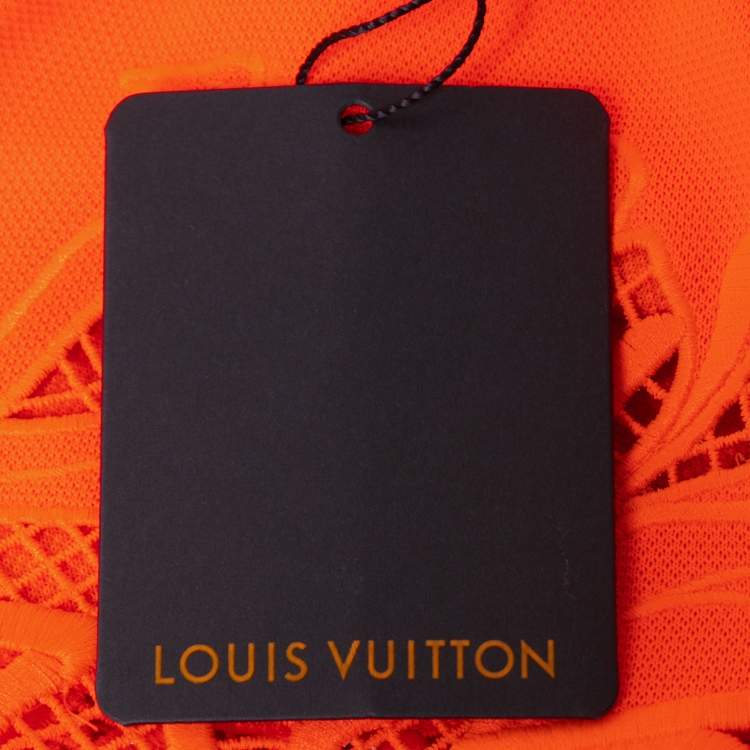 Pre Owned Louis Vuitton Neon Orange Logo Embroidered Cotton T-Shirt XS