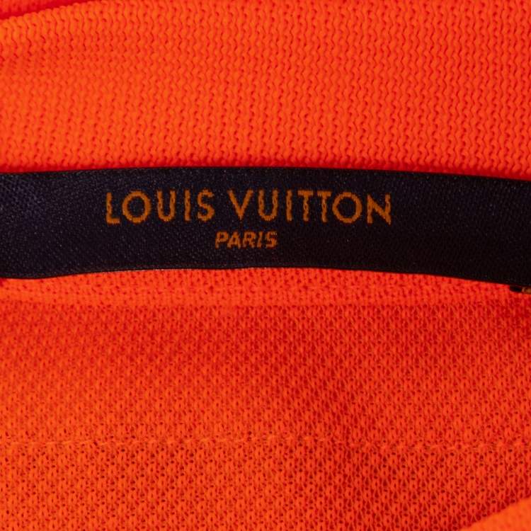 Pre Owned Louis Vuitton Neon Orange Logo Embroidered Cotton T-Shirt XS