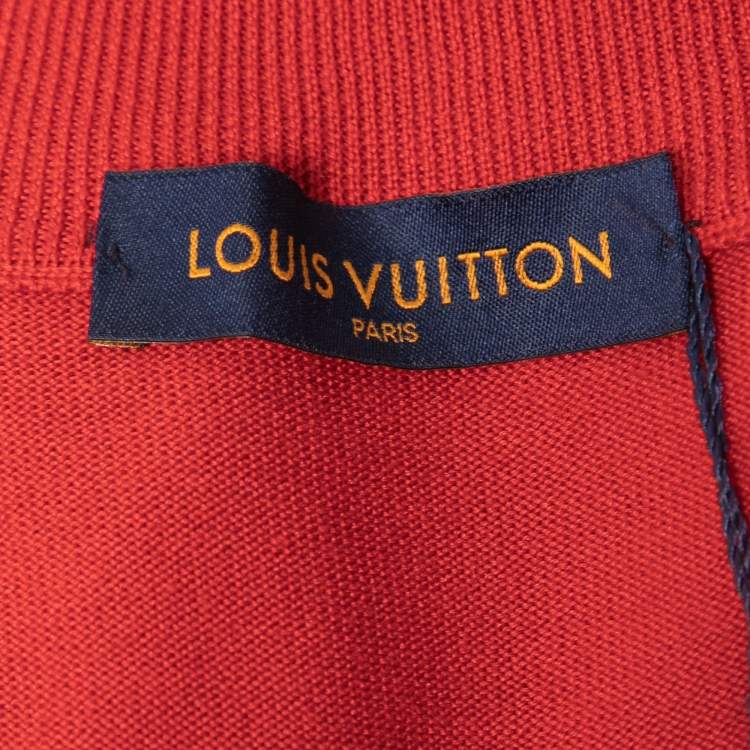 Pre Owned Louis Vuitton Red Wool and Silk Blend Zip-Up Jacket L