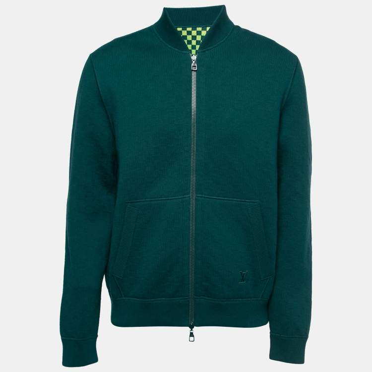 Pre Owned Louis Vuitton Mallard Blue Damier Pattern Cotton Knit Reversible Track Top M