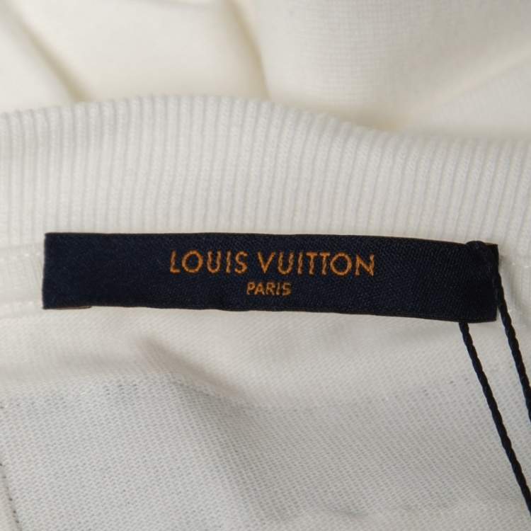 Pre Owned Louis Vuitton Milk White LV Pendant Embroidered Cotton Crew Neck T-Shirt 4XL