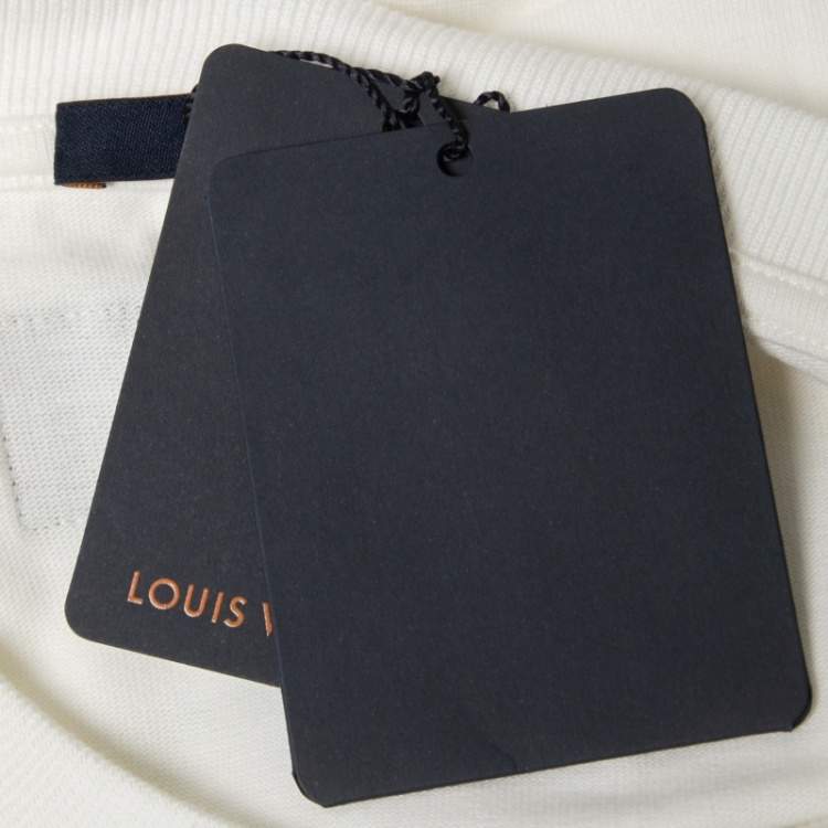 Pre Owned Louis Vuitton Milk White LV Pendant Embroidered Cotton Crew Neck T-Shirt 4XL