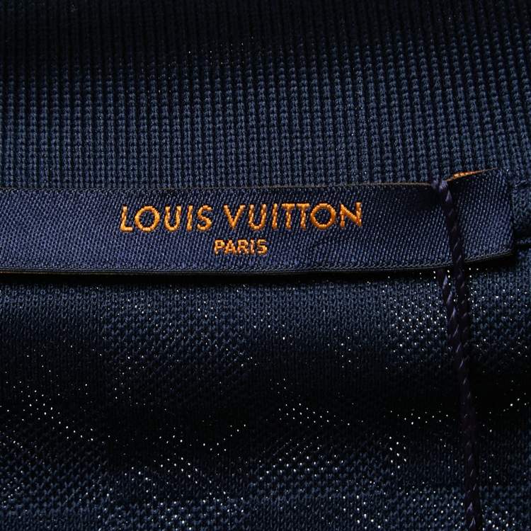 Pre Owned Louis Vuitton Navy Blue Damier Cotton Pique Polo T-Shirt 4L