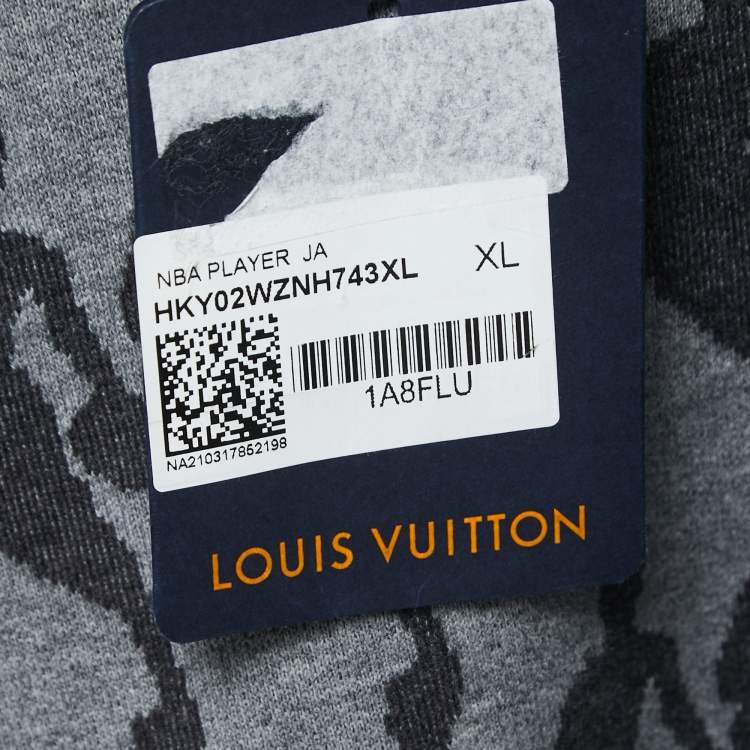 Pre Owned Louis Vuitton Grey All-Over NBA Player Patterned Cotton Crew Neck Sweatshirt XL