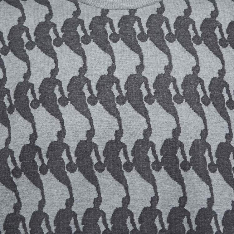 Pre Owned Louis Vuitton Grey All-Over NBA Player Patterned Cotton Crew Neck Sweatshirt XL