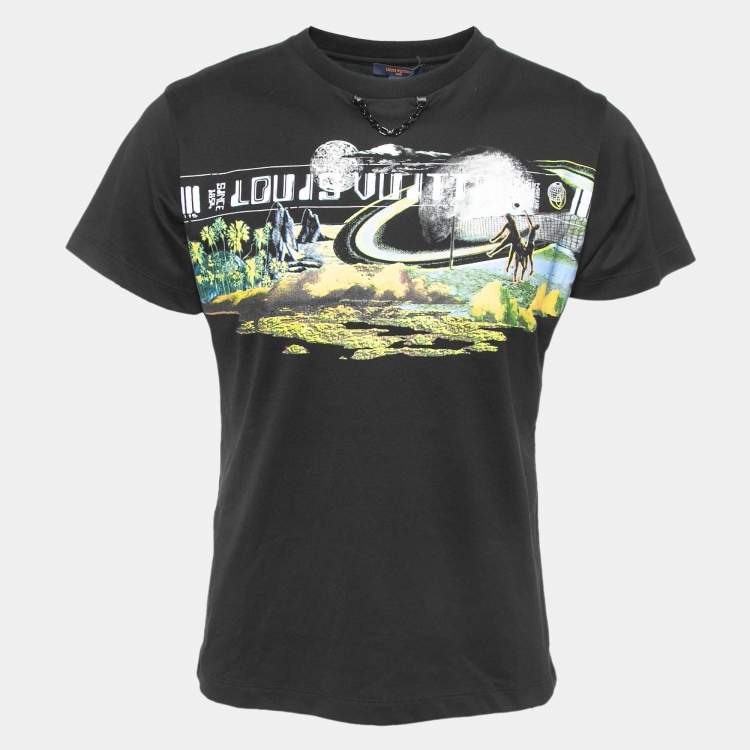 Pre Owned  Louis Vuitton Black Graphic Print Cotton Chain Crew Neck T-Shirt M
