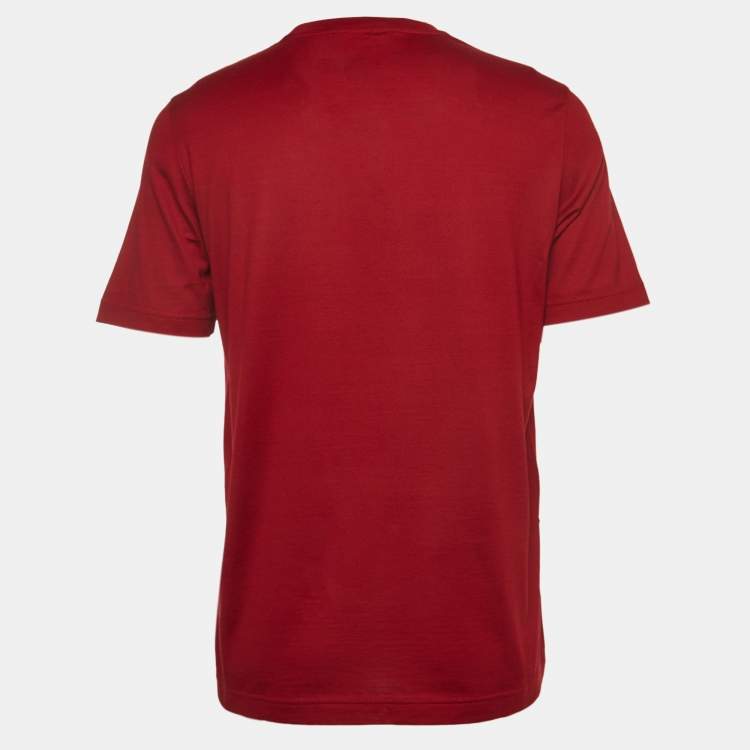 Louis Vuitton Red Cotton Logo Embroidered Crew Neck T-Shirt L