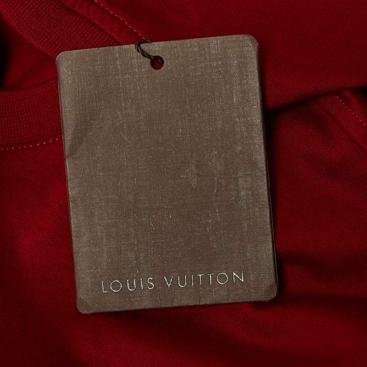 Pre Owned Louis Vuitton Red Cotton Logo Embroidered Crew Neck T-Shirt L 