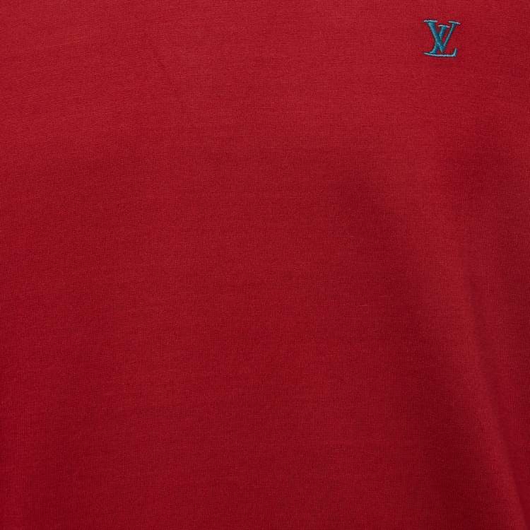 Pre Owned Louis Vuitton Red Cotton Logo Embroidered Crew Neck T-Shirt L 