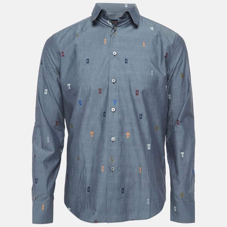 Pre Owned Louis Vuitton Grey Alphabet Embroidered Cotton Shirt XS